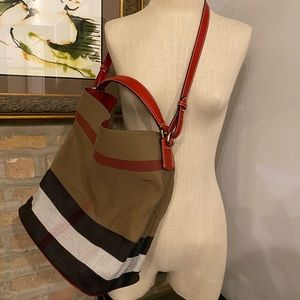 Burberry Canvas Red Leather Bucket Bag